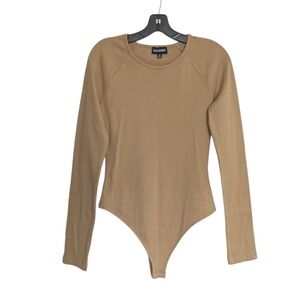 Steve Madden Long Sleeve Ribbed Bodysuit Camel Brown Size Medium